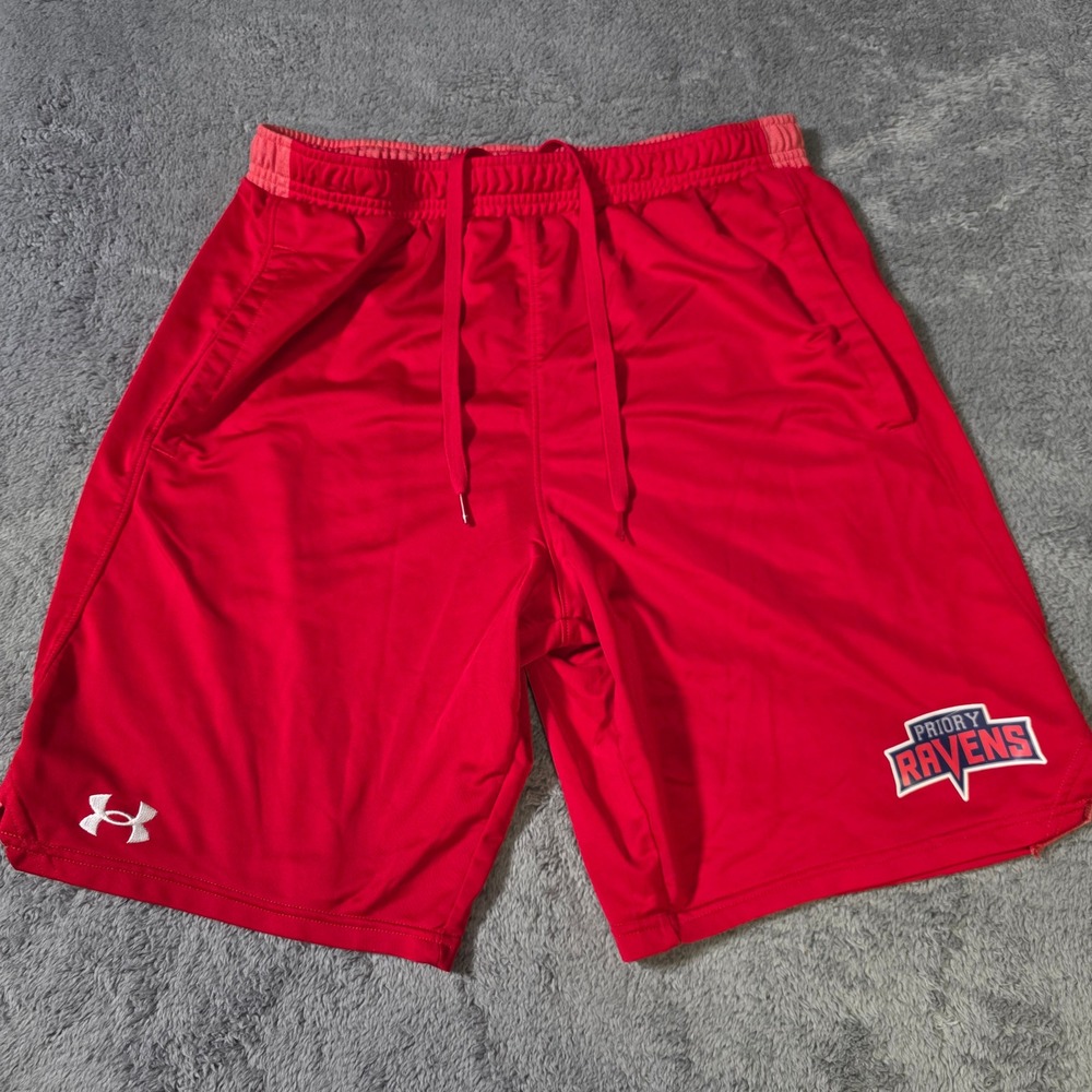 Under Armour Mens Large Athletic Shorts‎ Red Priory Ravens Loose Fit Pockets